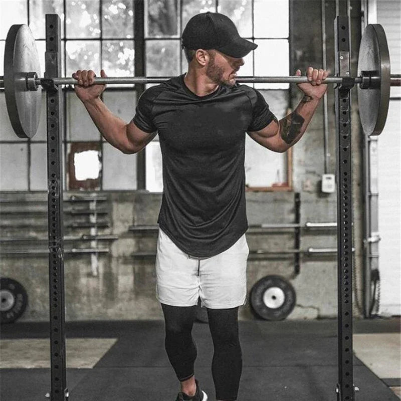 Running Shirt Men Mesh Fitness Tops Tees Sport O-Neck T-Shirt Gym Training Short Sleeve Workout Breathable Sportswear Jerseys
