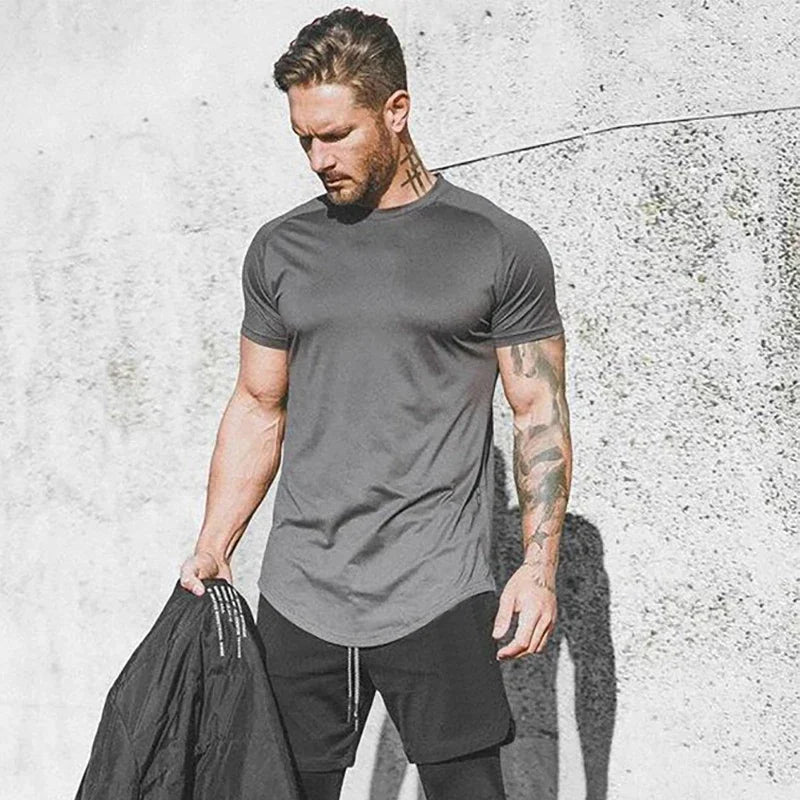 Running Shirt Men Mesh Fitness Tops Tees Sport O-Neck T-Shirt Gym Training Short Sleeve Workout Breathable Sportswear Jerseys