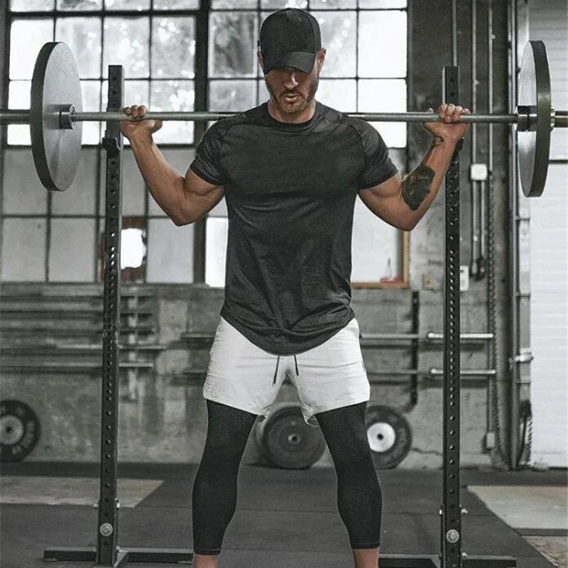 Running Shirt Men Mesh Fitness Tops Tees Sport O-Neck T-Shirt Gym Training Short Sleeve Workout Breathable Sportswear Jerseys
