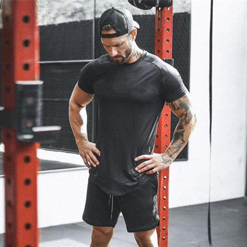 Running Shirt Men Mesh Fitness Tops Tees Sport O-Neck T-Shirt Gym Training Short Sleeve Workout Breathable Sportswear Jerseys
