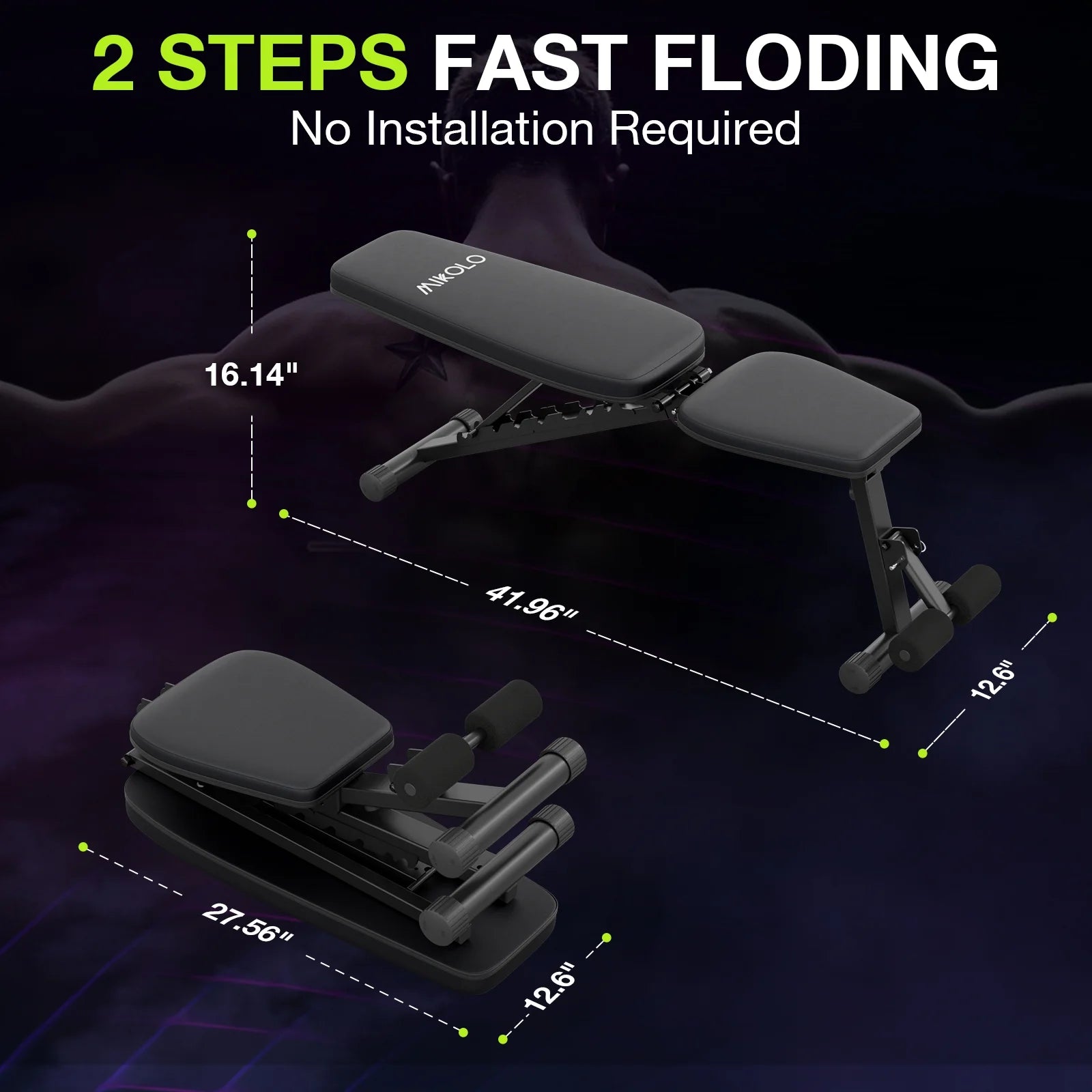9 Positions Adjustable Weight Bench, Foldable Workout Bench with 800Lbs Weight Capacity, Bench Press Bench for Full Body Workout